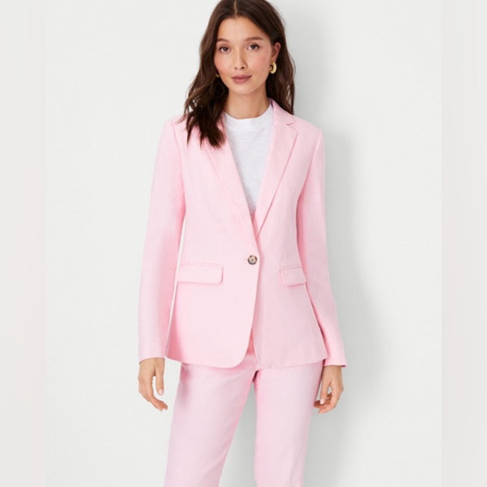 Ann Taylor Notched One Button Blazer AND Belted Seamed Pencil Skirt